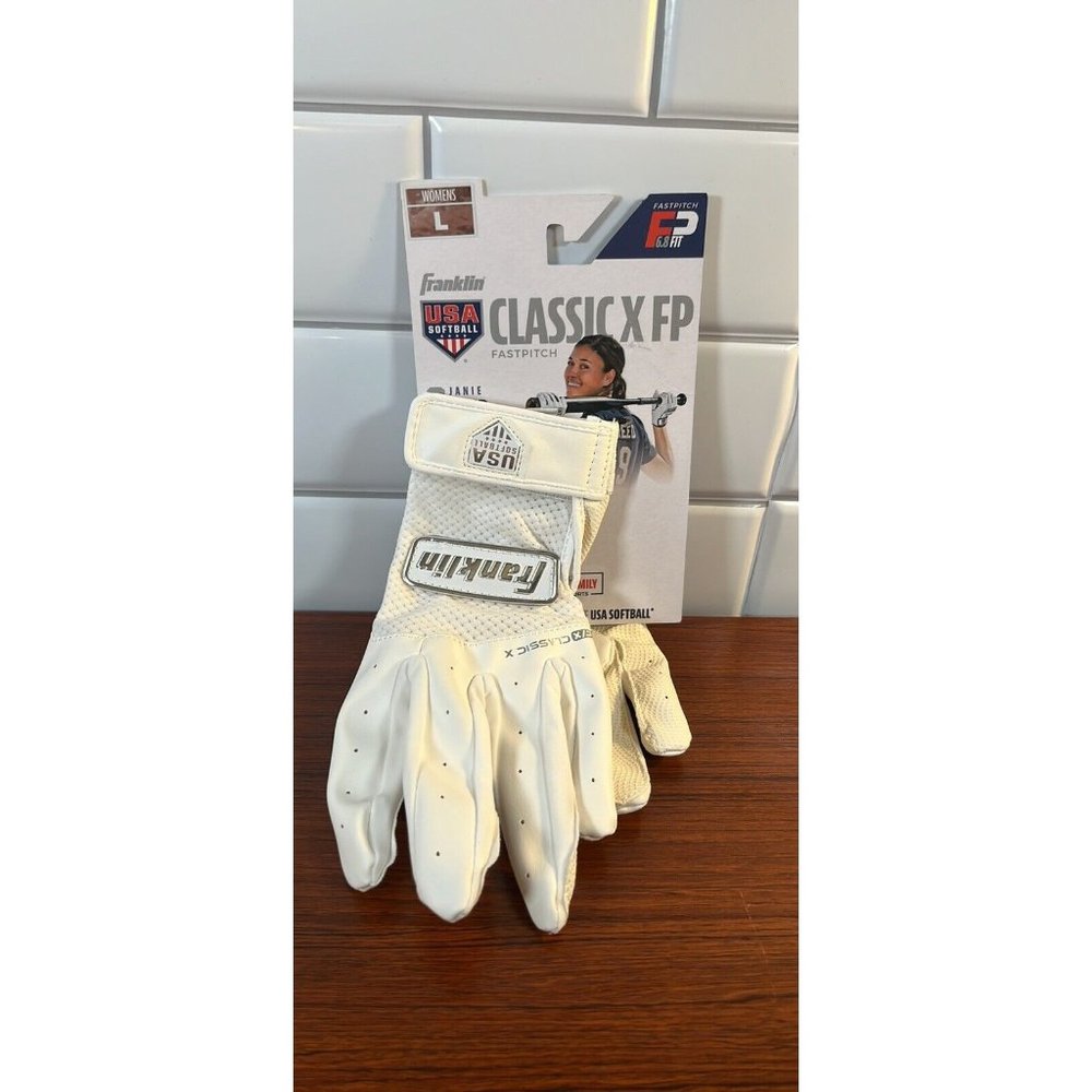 Franklin Classic X Womens Fast Pitch Batting Glove White/Chrome Lg C/X NEW